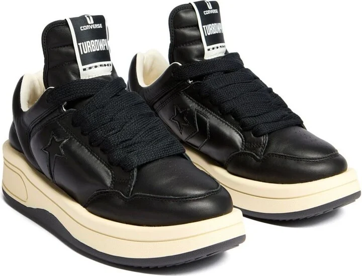 'Turbowpn' Black Low Top Sneakers With Logo Detail And Elongated Tongue In Leather Unisex - Image 2