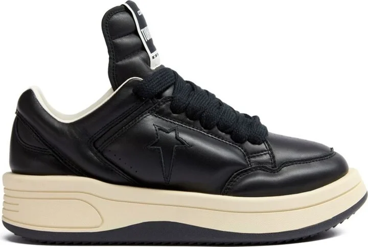 'Turbowpn' Black Low Top Sneakers With Logo Detail And Elongated Tongue In Leather Unisex