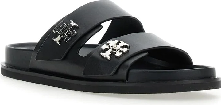'Turnlock' Black Sandals With Double Strap And Logo Plaque In Leather Woman - Image 2