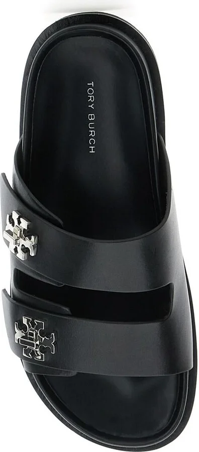 'Turnlock' Black Sandals With Double Strap And Logo Plaque In Leather Woman - Image 4