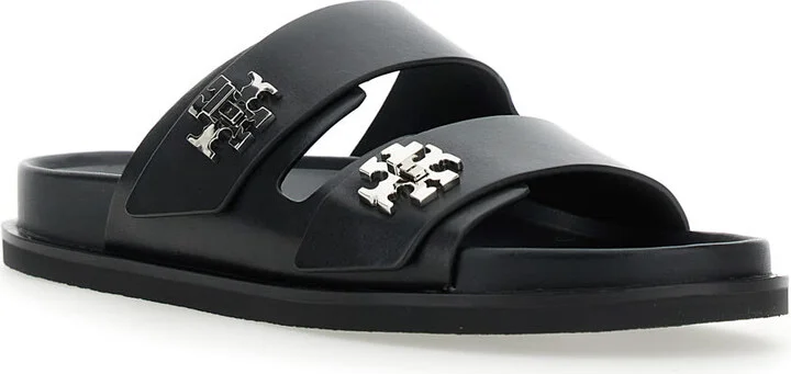 'turnlock' Black Sandals With Double Strap And Logo Plaque In Leather Woman - Image 2