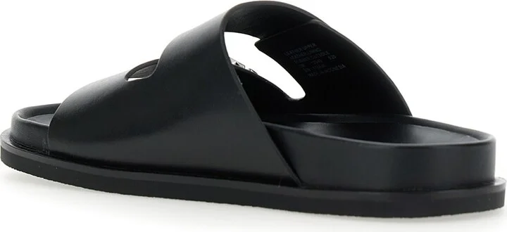 'turnlock' Black Sandals With Double Strap And Logo Plaque In Leather Woman - Image 3