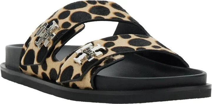 'Turnlock' Brown Sandals With Double Strap And Leopard Print In Leather Woman