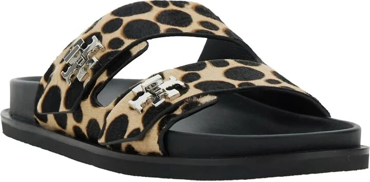 'turnlock' Brown Sandals With Double Strap And Leopard Print In Leather Woman