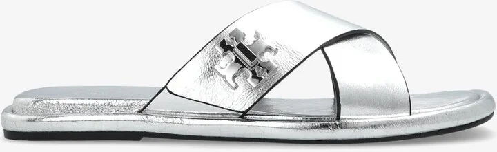 Turnlock Metallic Leather Flat Sandals