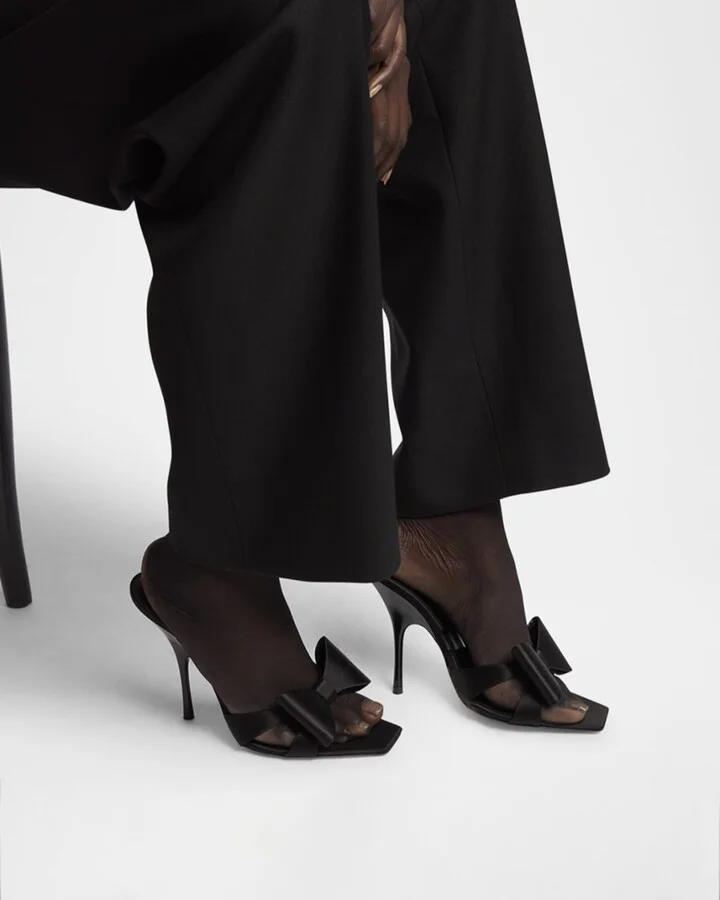 Tuxedo Bow Satin Stiletto Sandals - Image 2