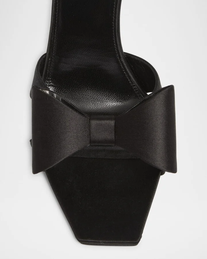 Tuxedo Bow Satin Stiletto Sandals - Image 6