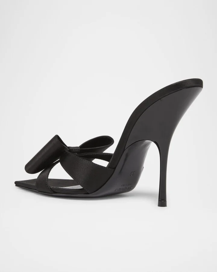 Tuxedo Bow Satin Stiletto Sandals - Image 10