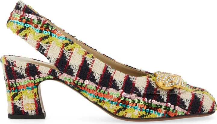 Tweed "Adamantine" Slingback Pumps
