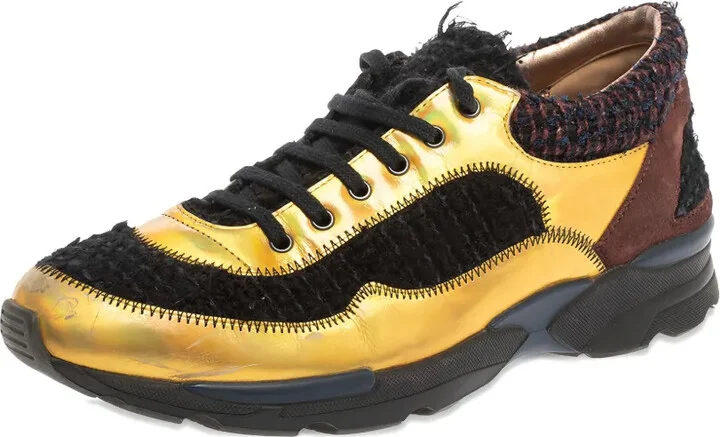 Tweed Metallic Leather Sneakers - Image 2