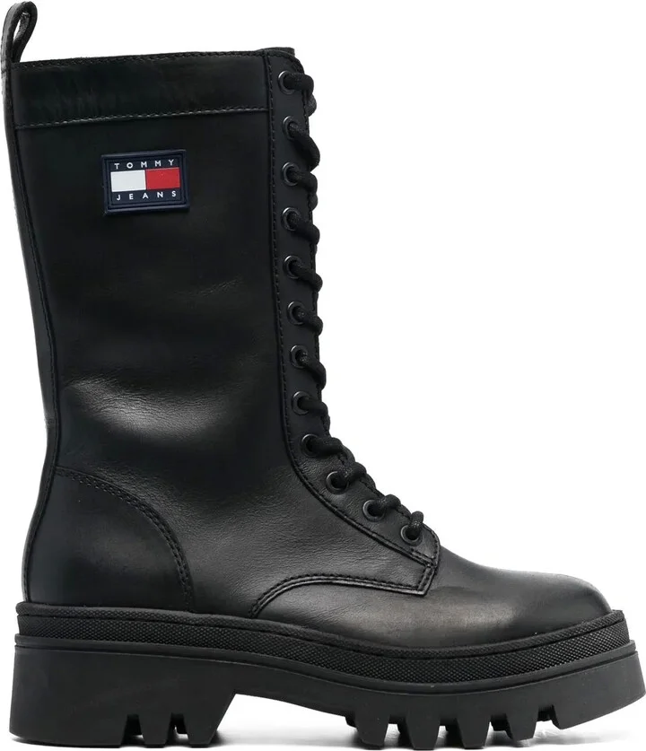 Twelve logo-patch leather boots