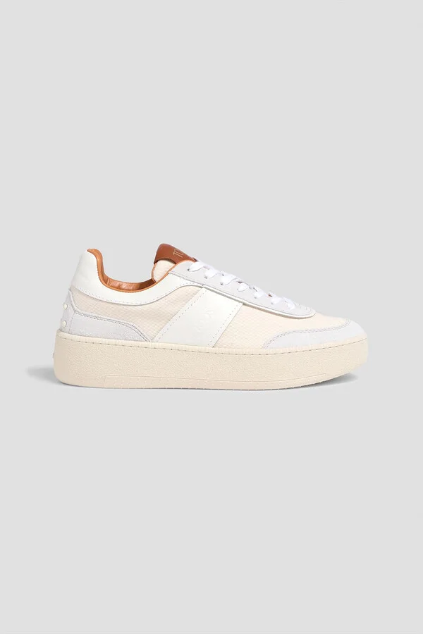 Twill, suede and leather sneakers