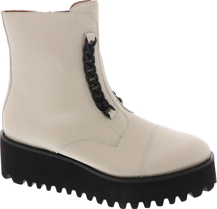 Twin Chain Womens Leather Chunky Ankle Boots