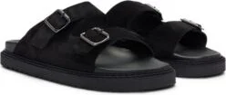 Twin-strap sandals with suede uppers and buckle closure- Black Men's Sandals size 9
