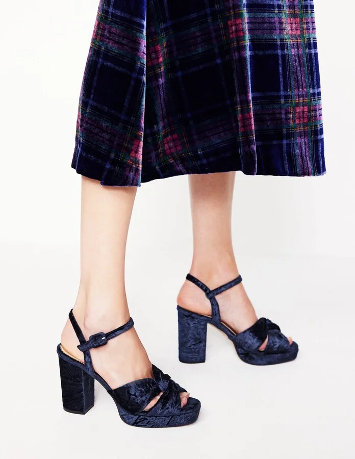 Twist Front Platform Sandals, Navy Velvet