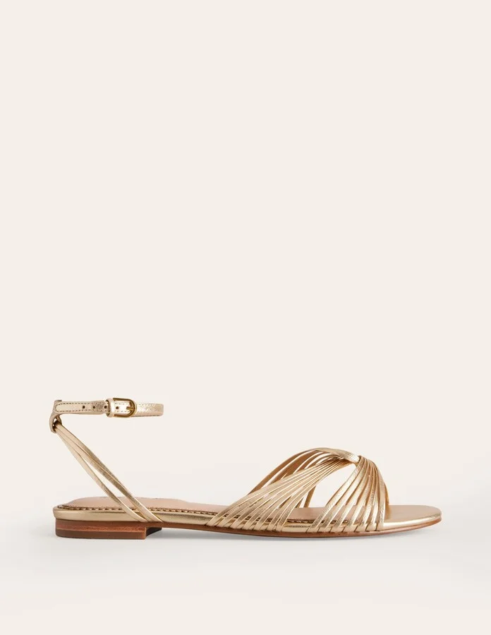Twist Front Sandals, Gold Metallic Leather - Image 2