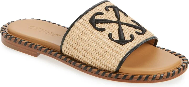 Twist Raffia Arrow Slide Sandal