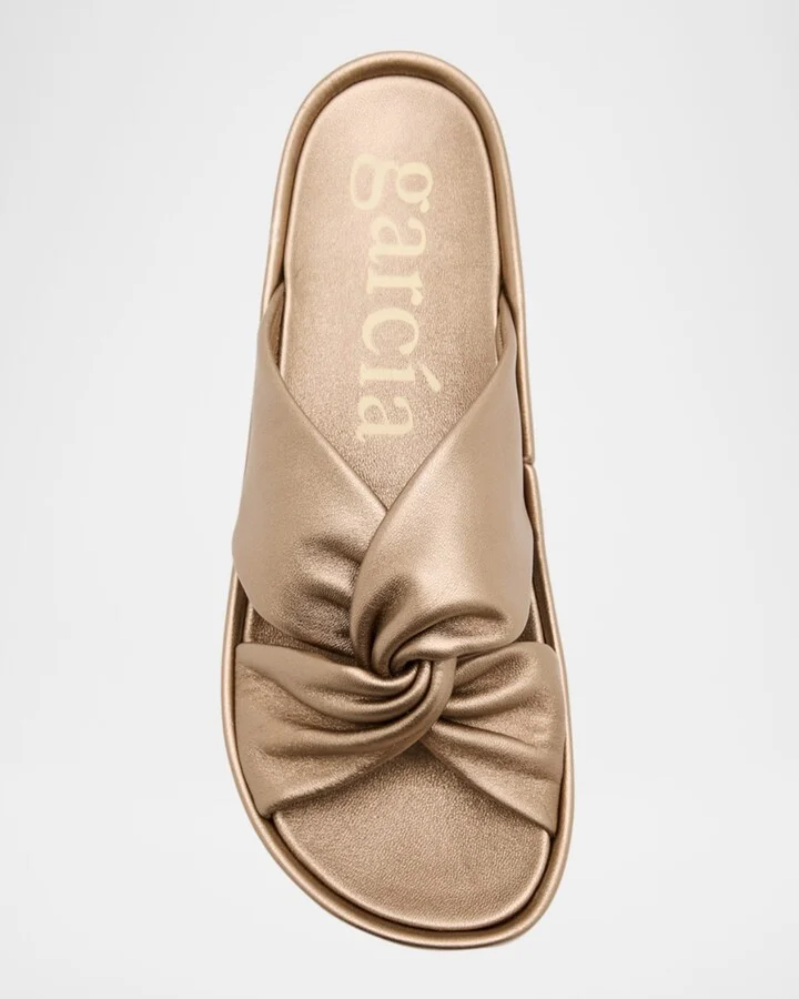 Twisted Metallic Leather Flatform Sandals - Image 3