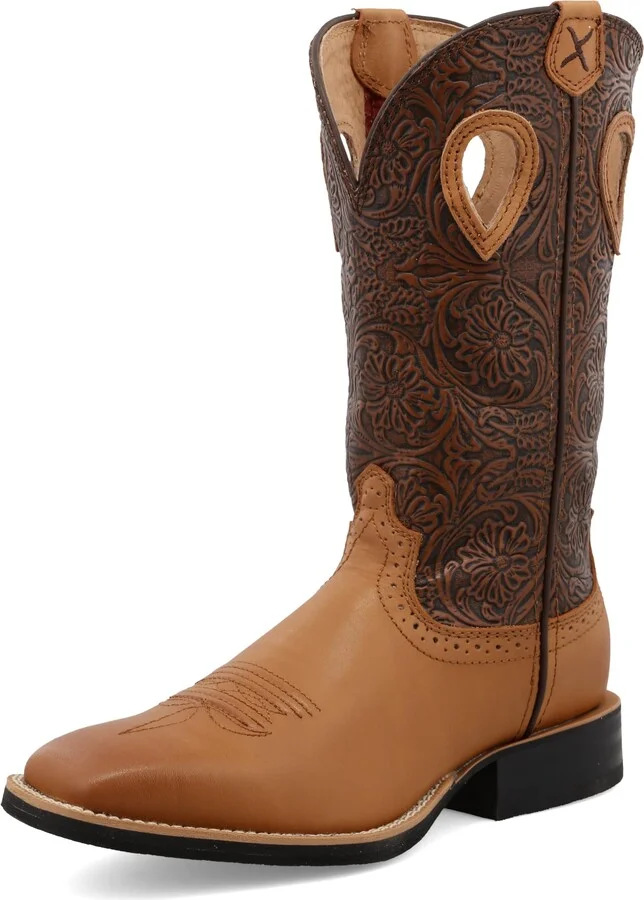 Twisted X Women's Ruff Stock Boot - Mid-calf Full-grain Leather Western Cowboy Boots with Floral Embroidery in Oiled Bomber