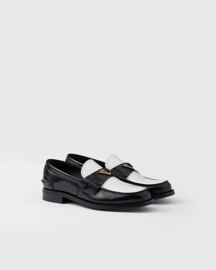 Two-tone brushed leather loafers