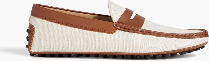 Two-tone canvas and leather driving shoes