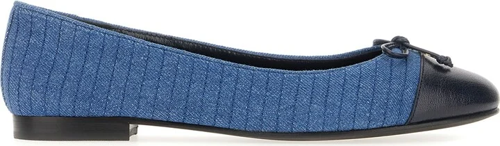 Two-tone Denim Cap-toe Ballerinas