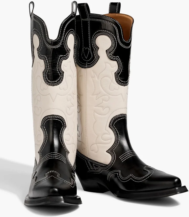 Two-tone embroidered leather cowboy boots - Image 2
