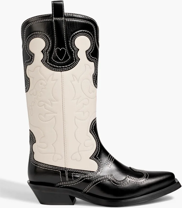 Two-tone embroidered leather cowboy boots