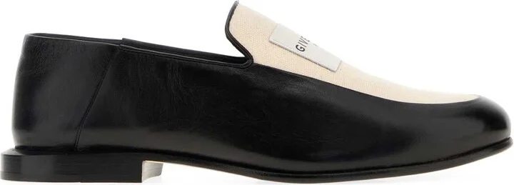 Two-tone Leather And Canvas Label Loafers