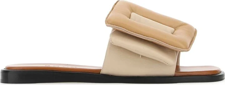 Two-tone Leather Puffy Slippers