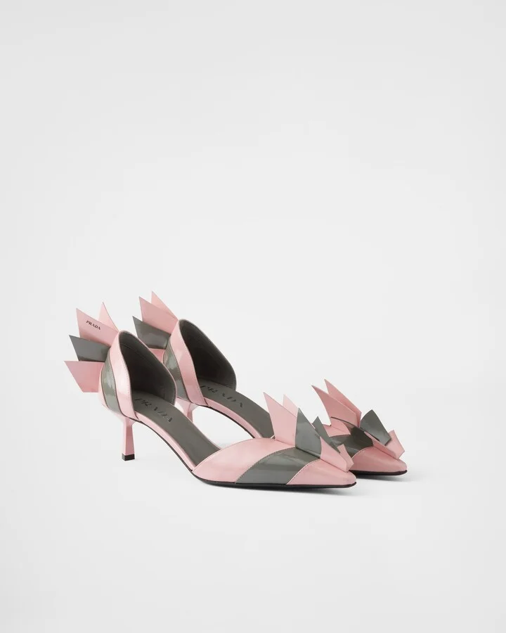 Two-tone patent leather D'Orsay pumps