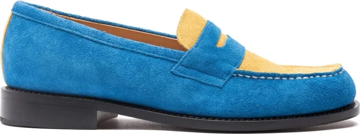 two-tone suede "Blue/Yellow" loafers