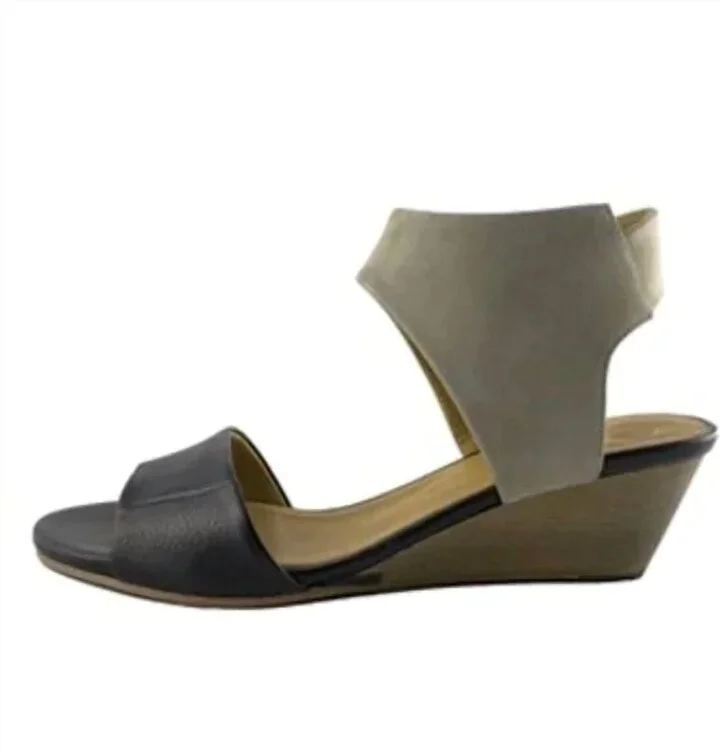 Two Toned Leather Wedge Sandal In Black/tan