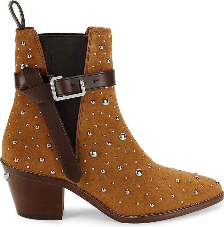 Tyler Cecilia Riding-Heel Studded Suede Chelsea Boots