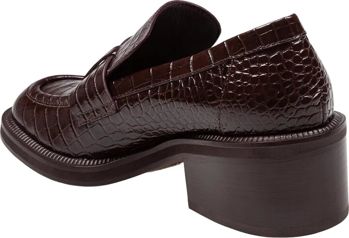Tylor Loafer In Crocodile Print Leather, Chocolate Color - Image 3