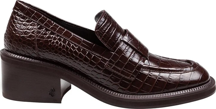 Tylor Loafer In Crocodile Print Leather, Chocolate Color
