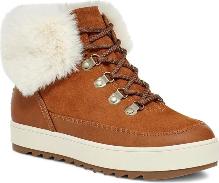 Tynlee Womens Leather Faux Fur Ankle Boots