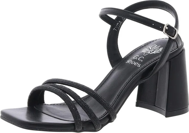 Tyra Womens Faux Leather Rhinestone Ankle Strap