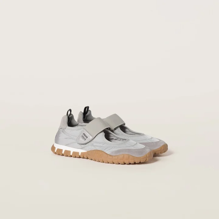 Tyre technical fabric and suede ballerinas