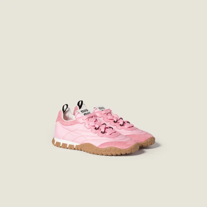 Tyre technical fabric and suede sneakers