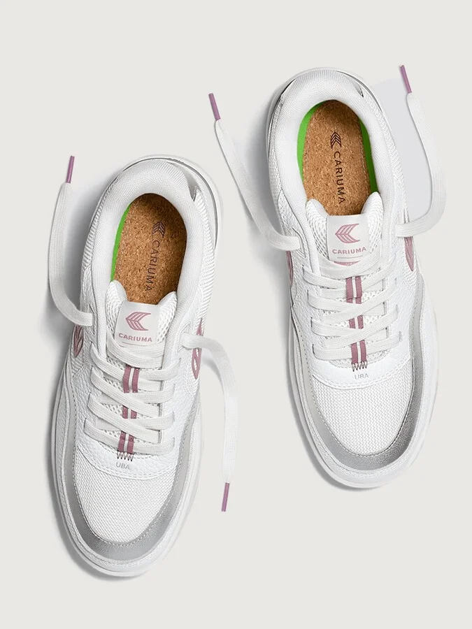 Uba Premium Leather & Mesh - White/ Metallic Silver Blush Pink - Image 2