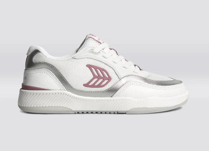 UBA White Leather and Suede Blush Pink Logo Silver Accents Sneaker Men - Image 3