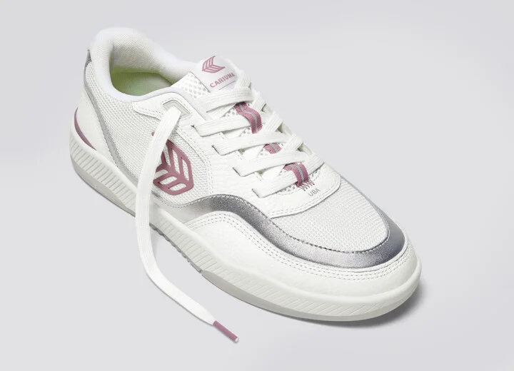 UBA White Leather and Suede Blush Pink Logo Silver Accents Sneaker Men - Image 4