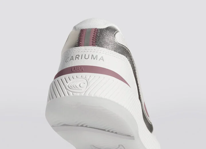 UBA White Leather and Suede Blush Pink Logo Silver Accents Sneaker Men - Image 7