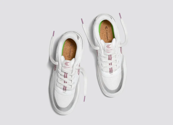 UBA White Leather and Suede Blush Pink Logo Silver Accents Sneaker Men - Image 8
