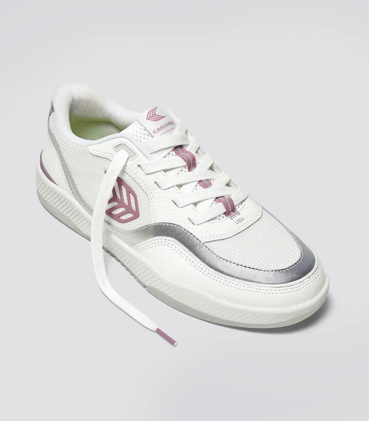 UBA White Leather and Suede Blush Pink Logo Silver Accents Sneaker Men - Image 11