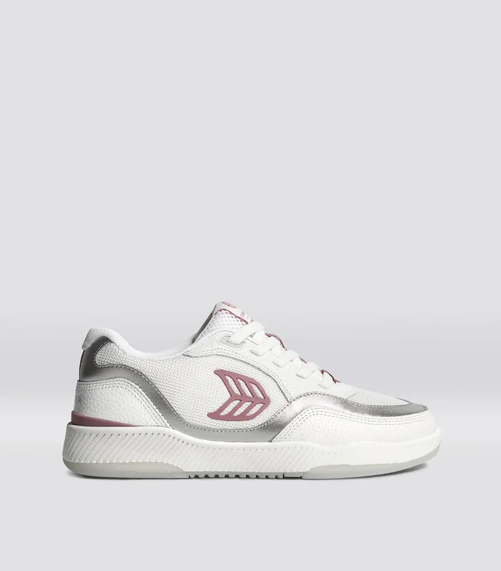 UBA White Leather and Suede Blush Pink Logo Silver Accents Sneaker Men