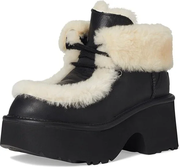UGG Esmee Leather Lace-up Women's Boots Black : 9 B - Medium - Image 5