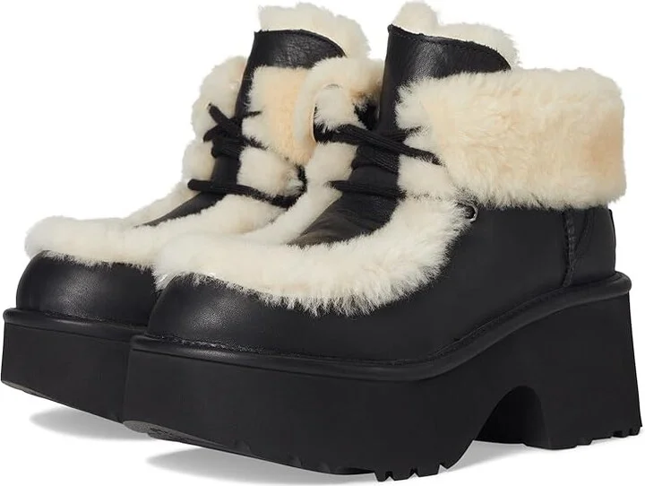 UGG Esmee Leather Lace-up Women's Boots Black : 9 B - Medium