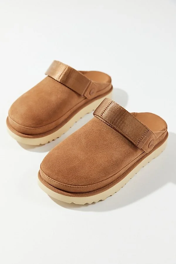 UGG Women's Goldenstar Suede Clog in Chestnut